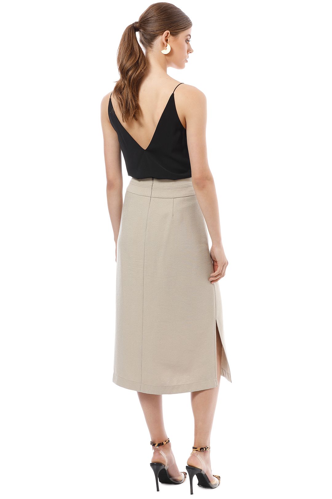 Veronika Maine - Textured Button Up Skirt - Beige - Back