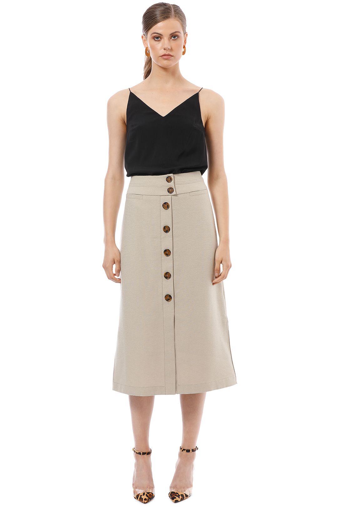 Veronika Maine - Textured Button Up Skirt - Beige - Front