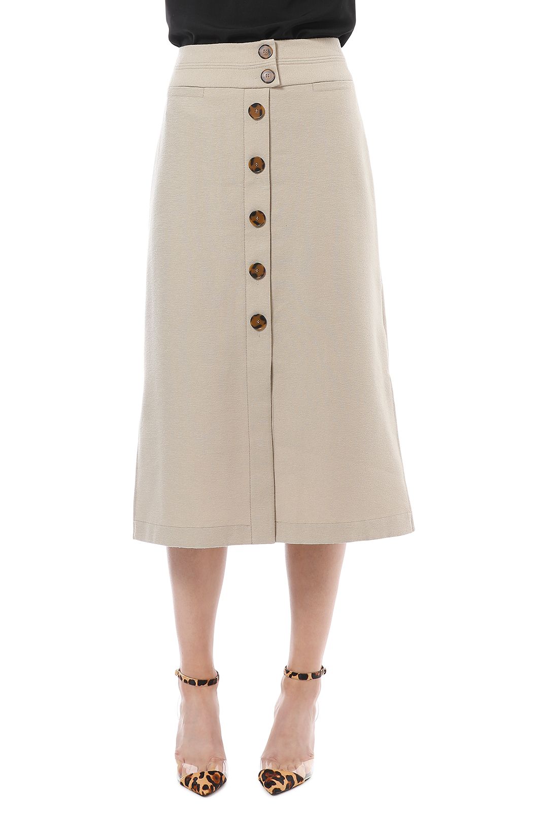 Veronika Maine - Textured Button Up Skirt - Beige - Front Detail