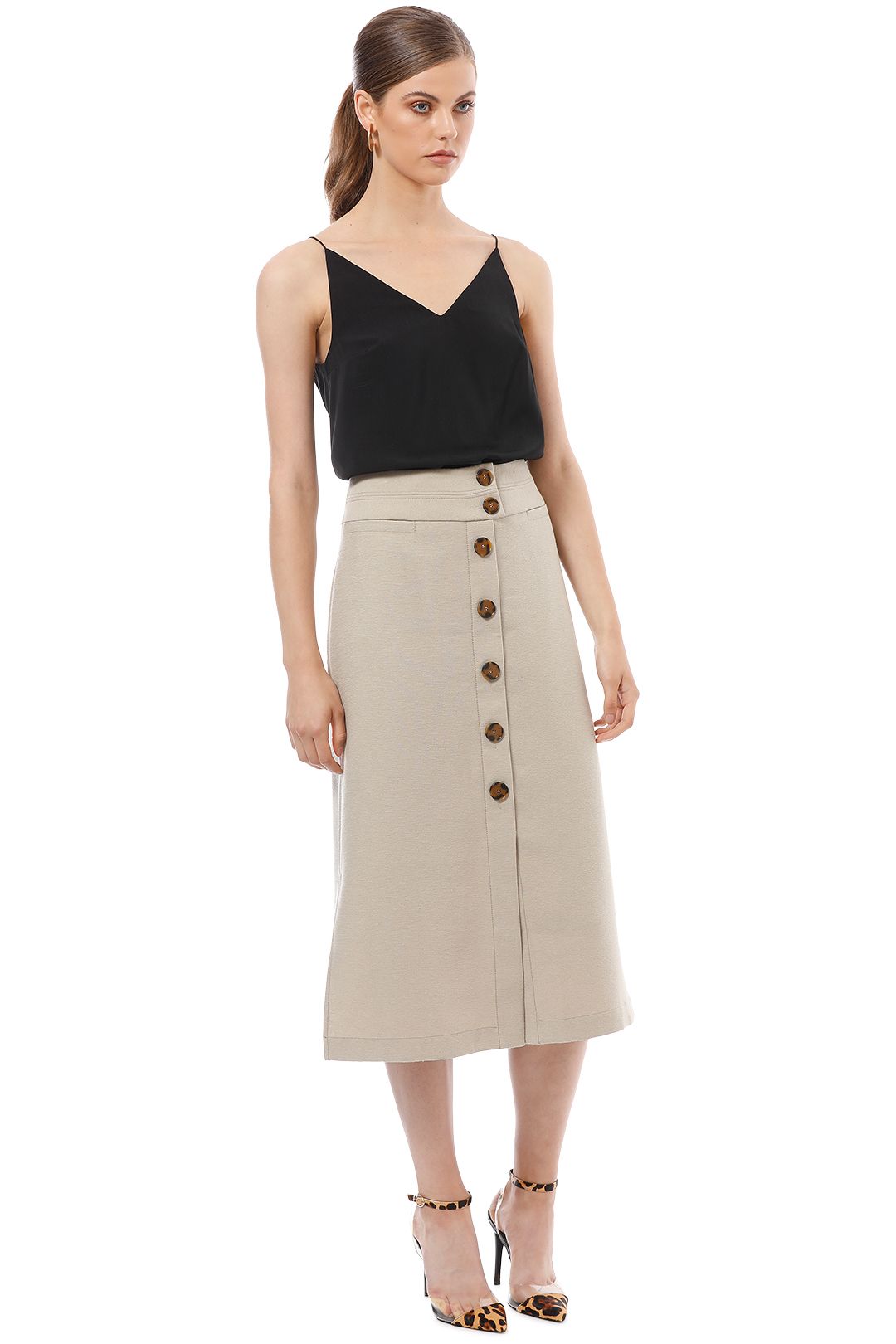 Veronika Maine - Textured Button Up Skirt - Beige - Side