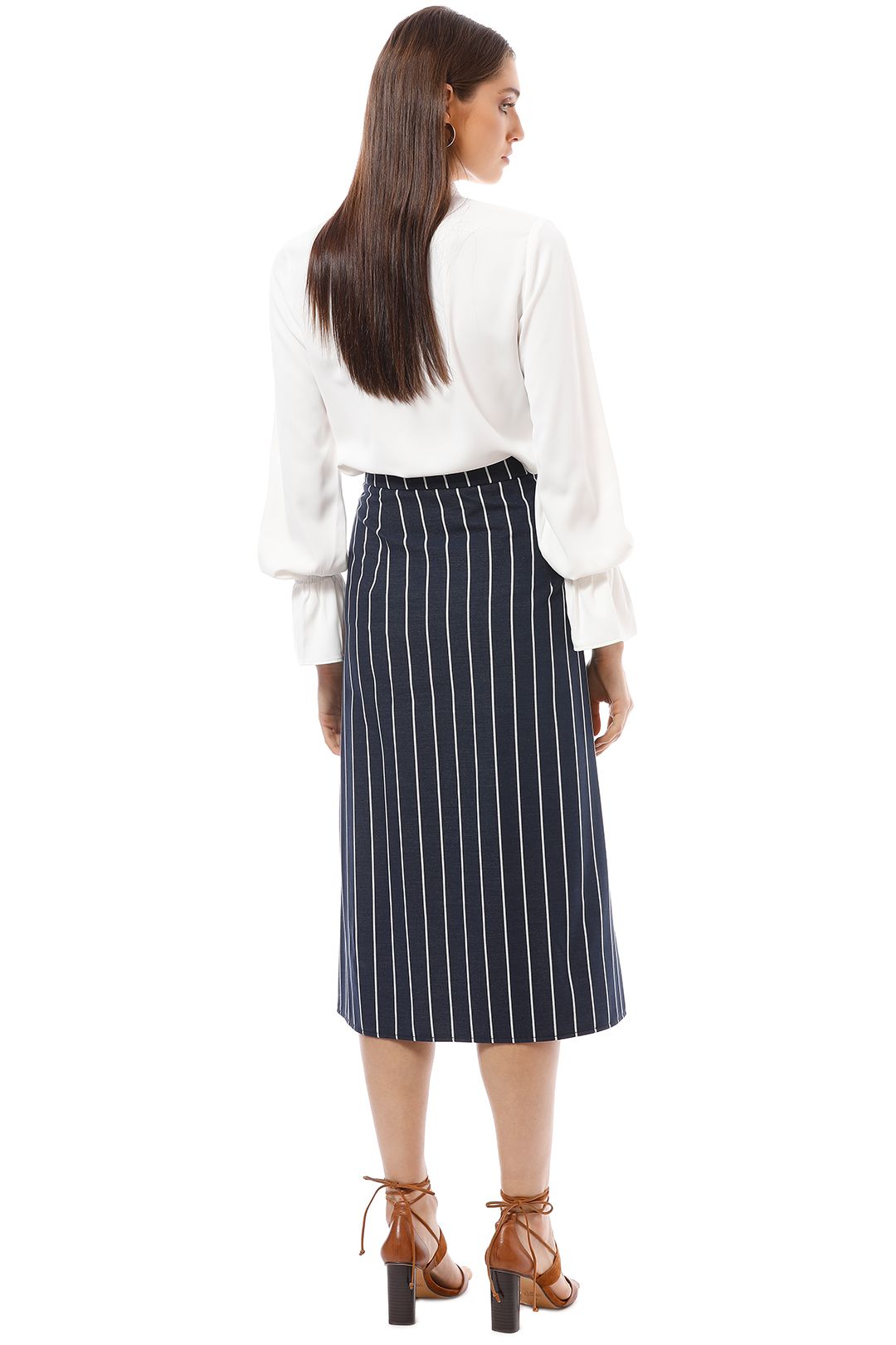 Veronika Maine - Textured Stripe Zip Skirt - Navy - Back
