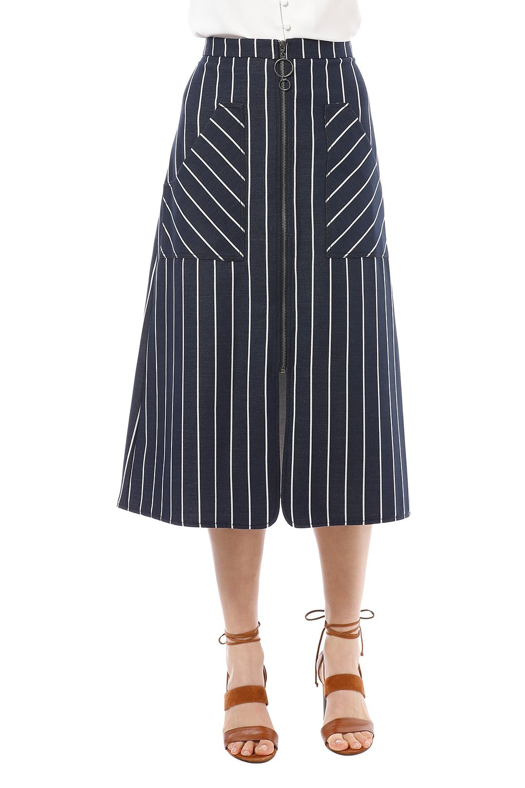 Veronika Maine - Textured Stripe Zip Skirt - Navy - Close Up