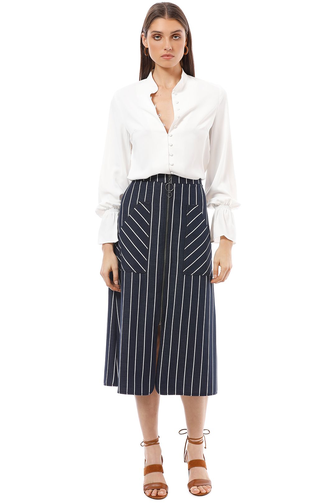 Veronika Maine - Textured Stripe Zip Skirt - Navy - Front