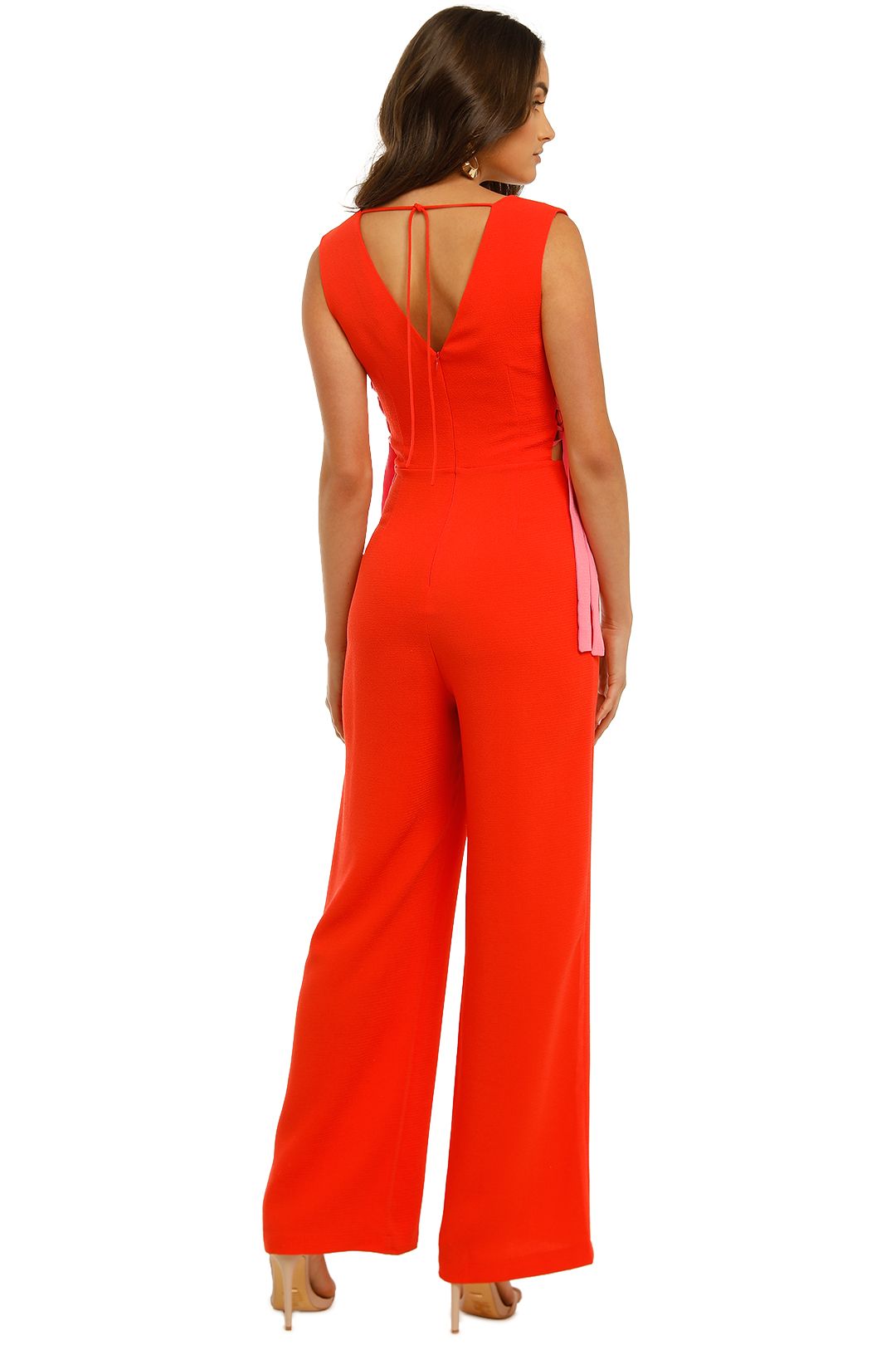 Dancing in Flames Jumpsuit in Red/Pink by Vestire for Hire | GlamCorner