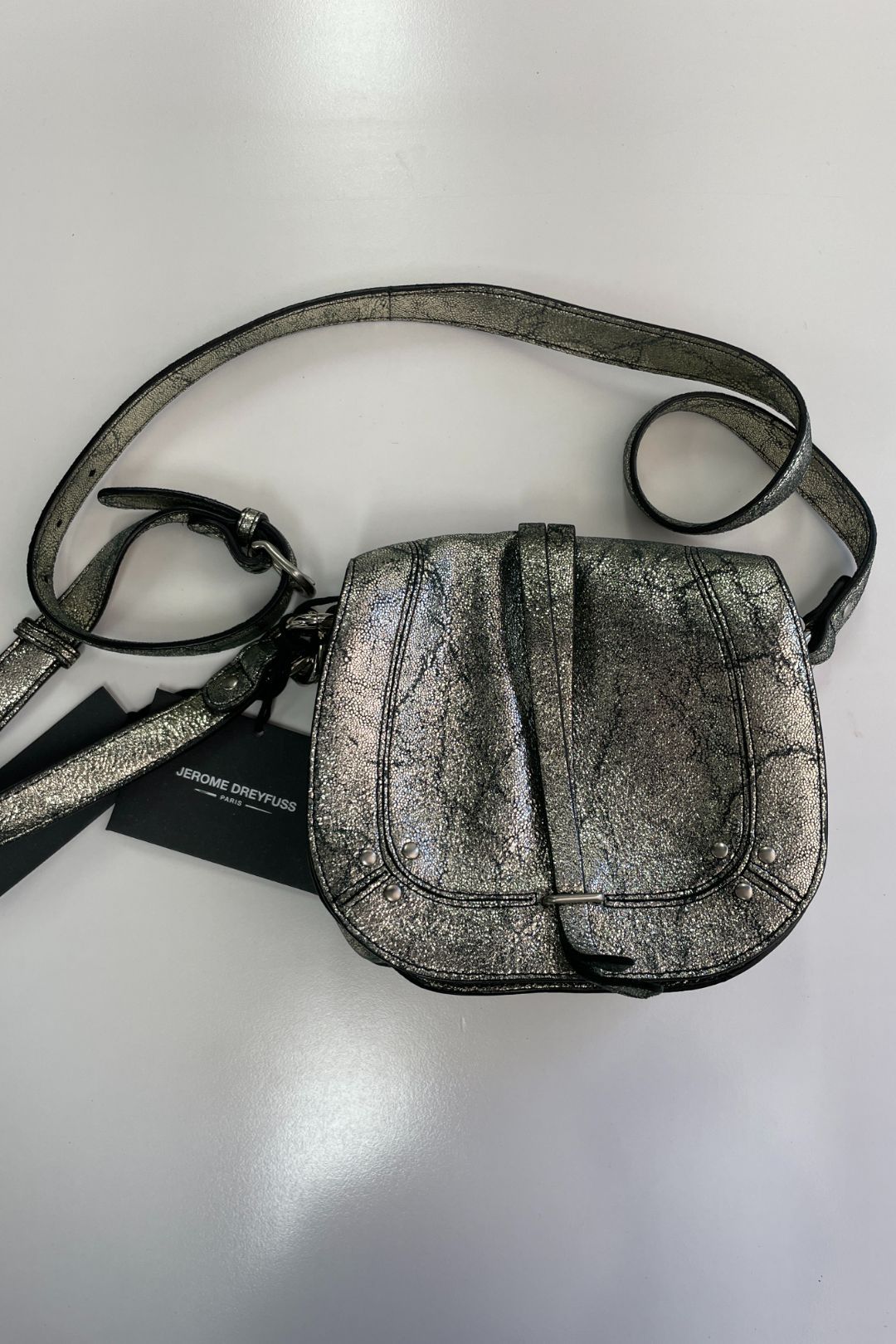 Victor Metallic Cracked-leather Bag Gunmetal