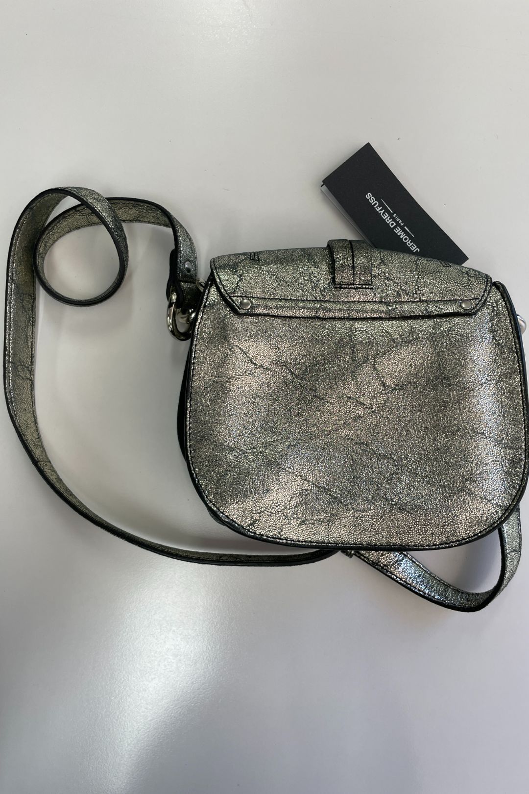 Victor Metallic Cracked-leather Bag Gunmetal