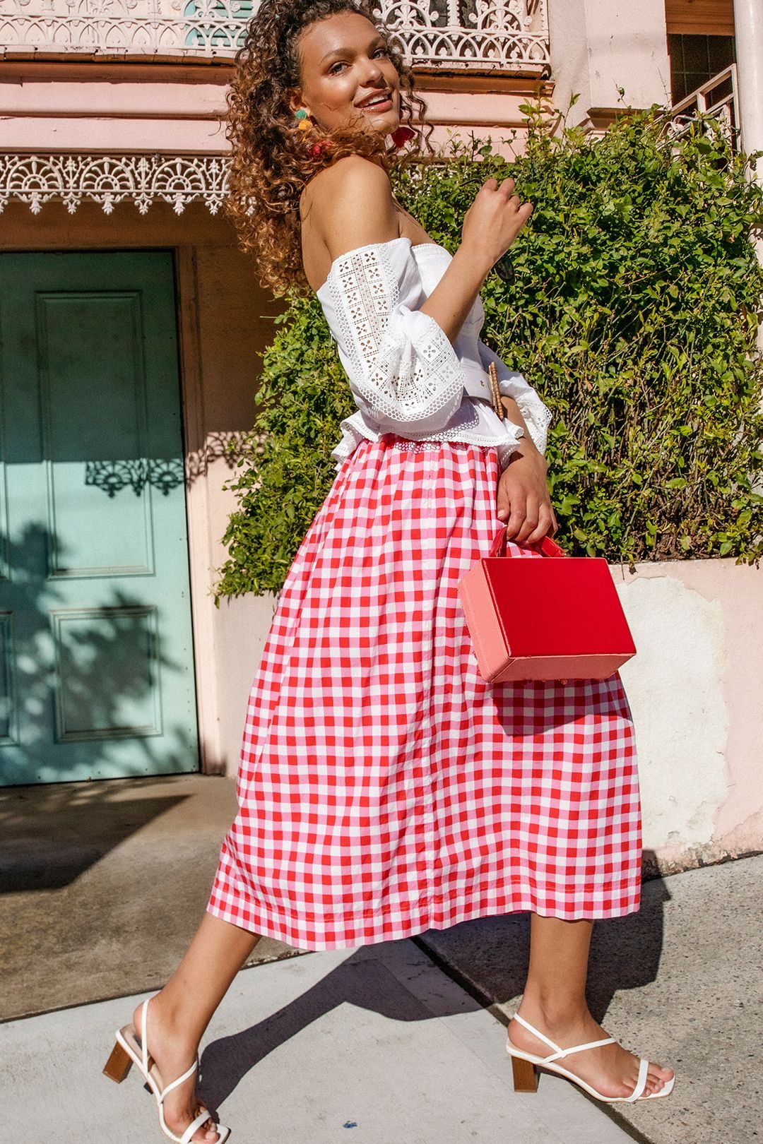 Button Down Midi Skirt - Gingham Floss