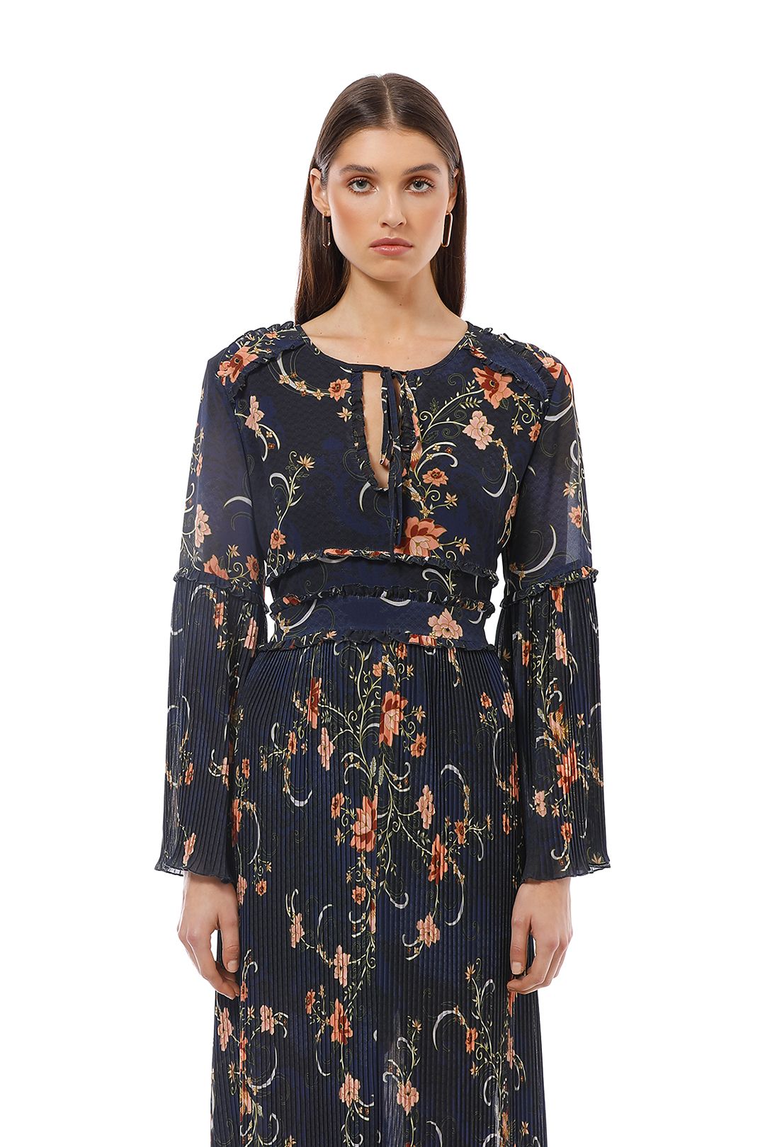 delfi adele pleated silk cut out dress