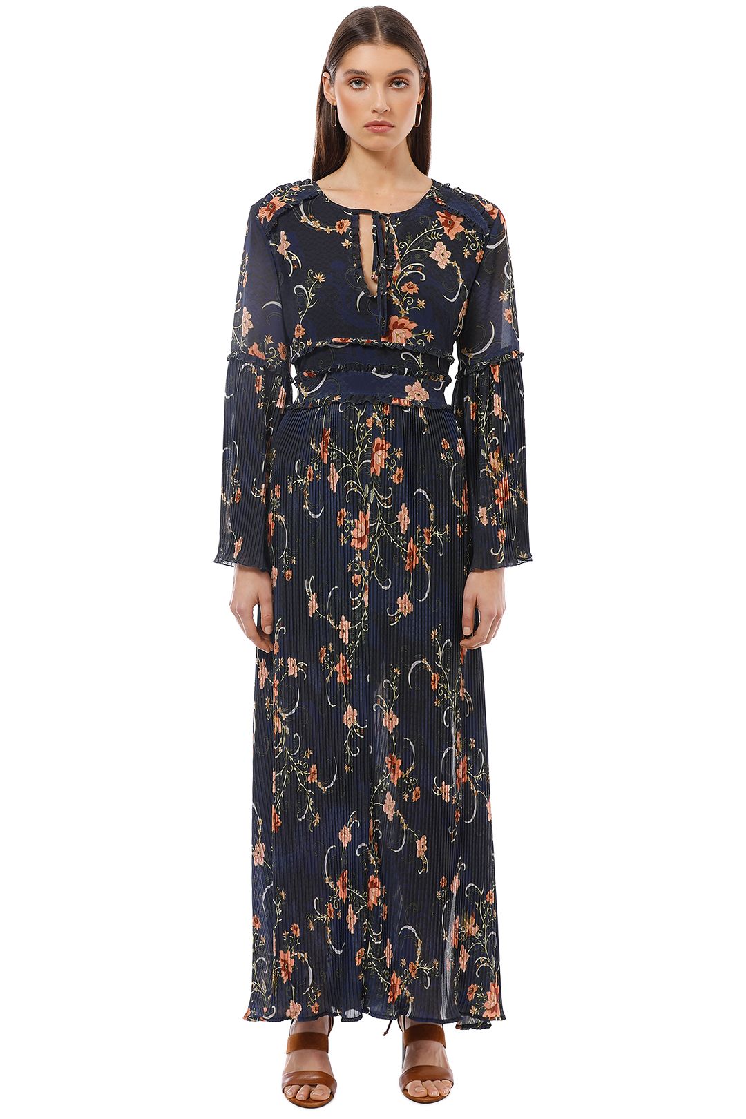 delfi adele pleated silk cut out dress