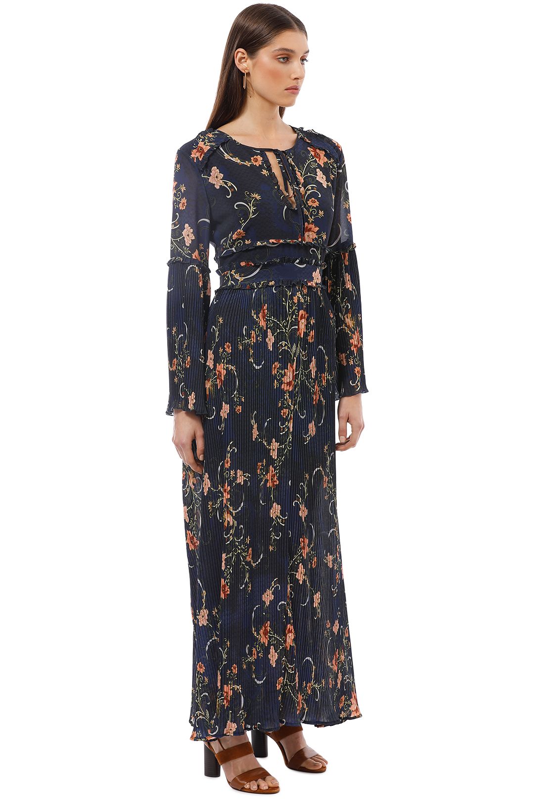 delfi adele pleated silk cut out dress