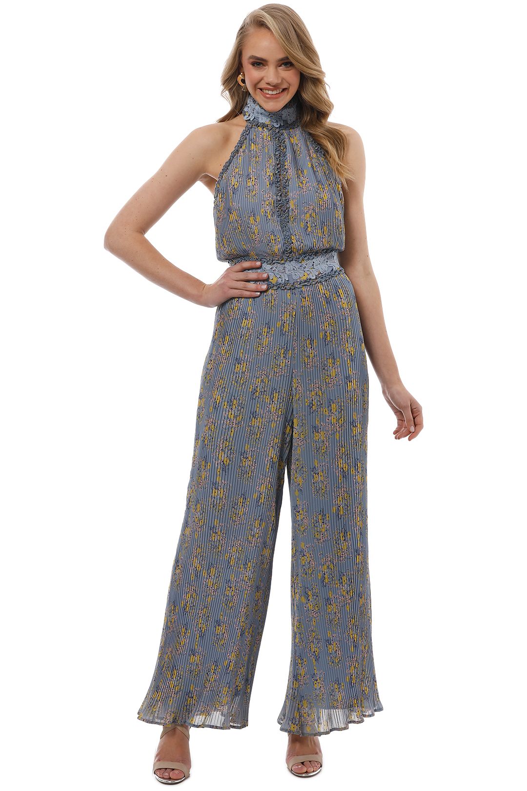 We Are Kindred - Helena Pleated Jumpsuit - Blue Floral - Front