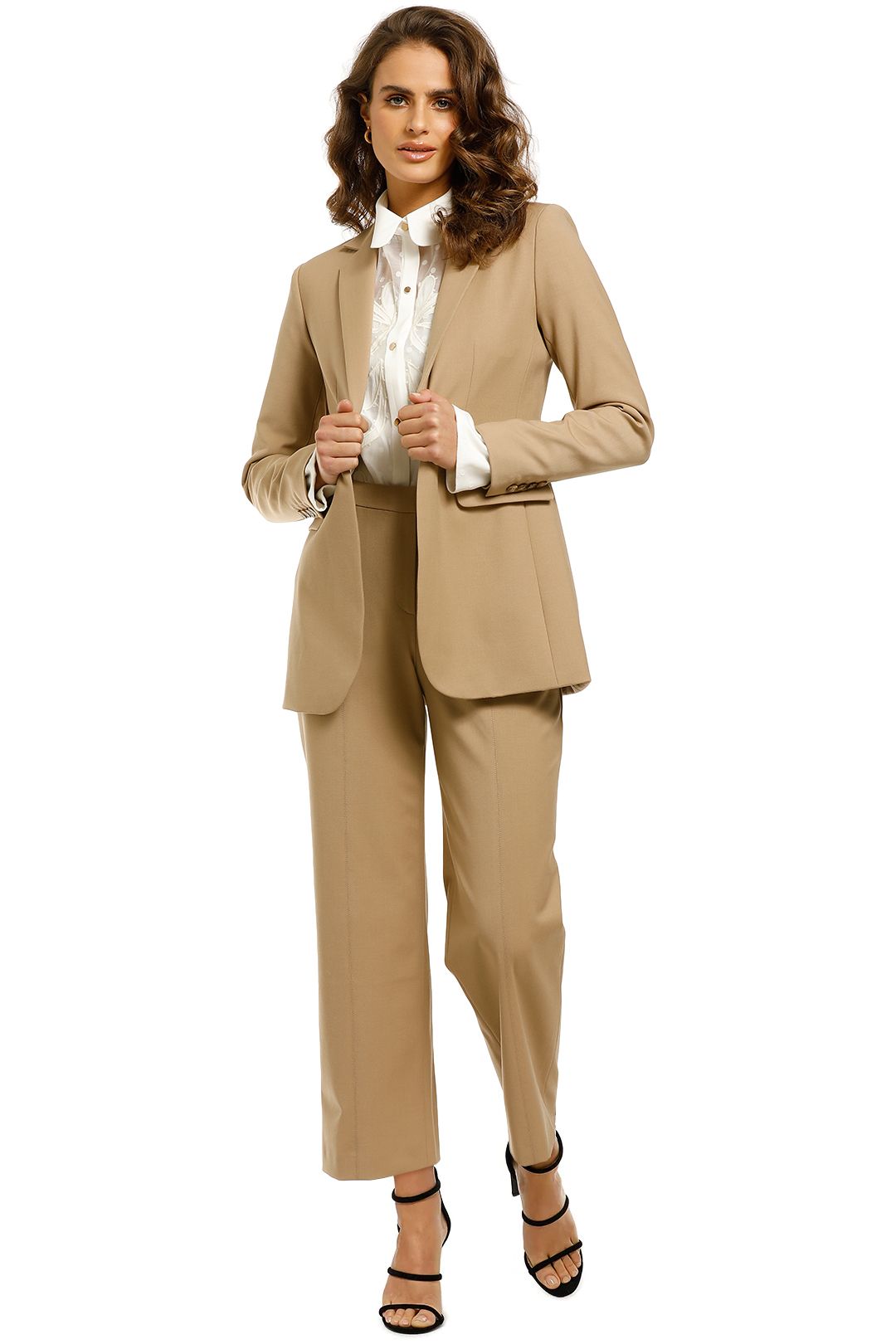 Whistles-Sonia-Single-Breasted-Jacket-and-Pant-Set-Camel-Front