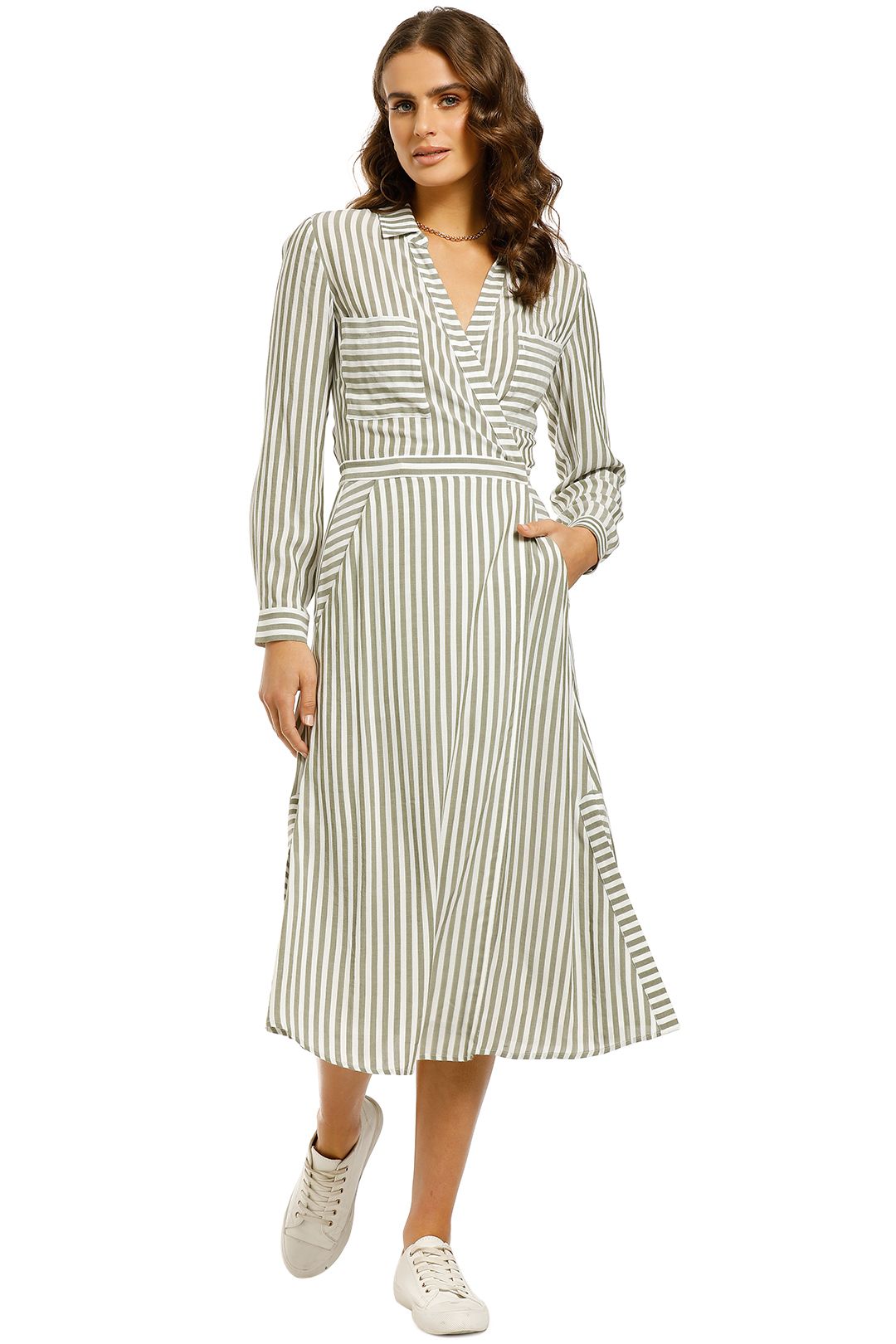 Image of Whistles - Stripe Wrap Shirt Dress - Multi