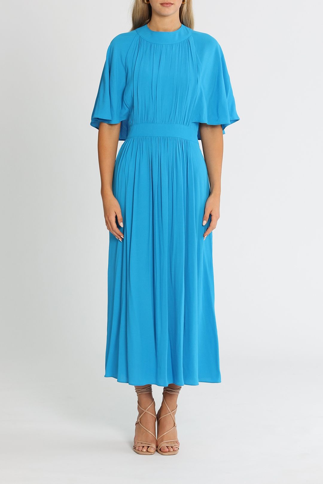 Hire Amelia Cape Sleeve Dress in Blue | Whistles | GlamCorner