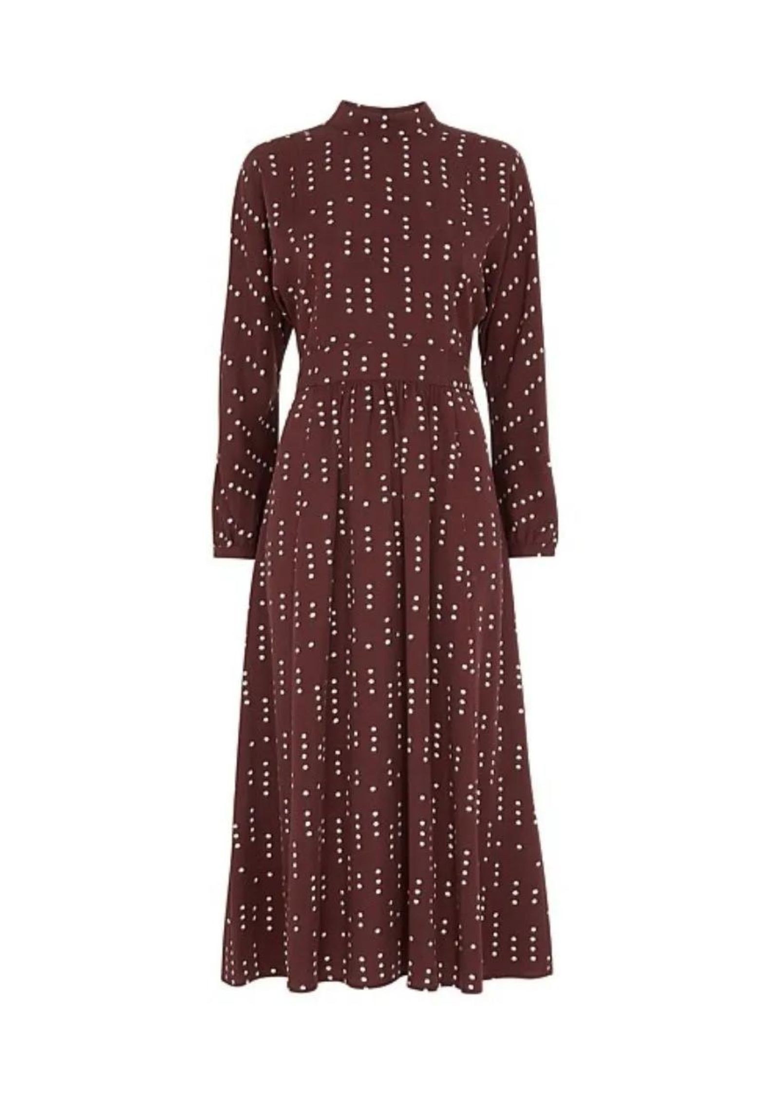 whistles burgundy polka dot dress WHISTLES Polka Dot Trapeze Midi Dress