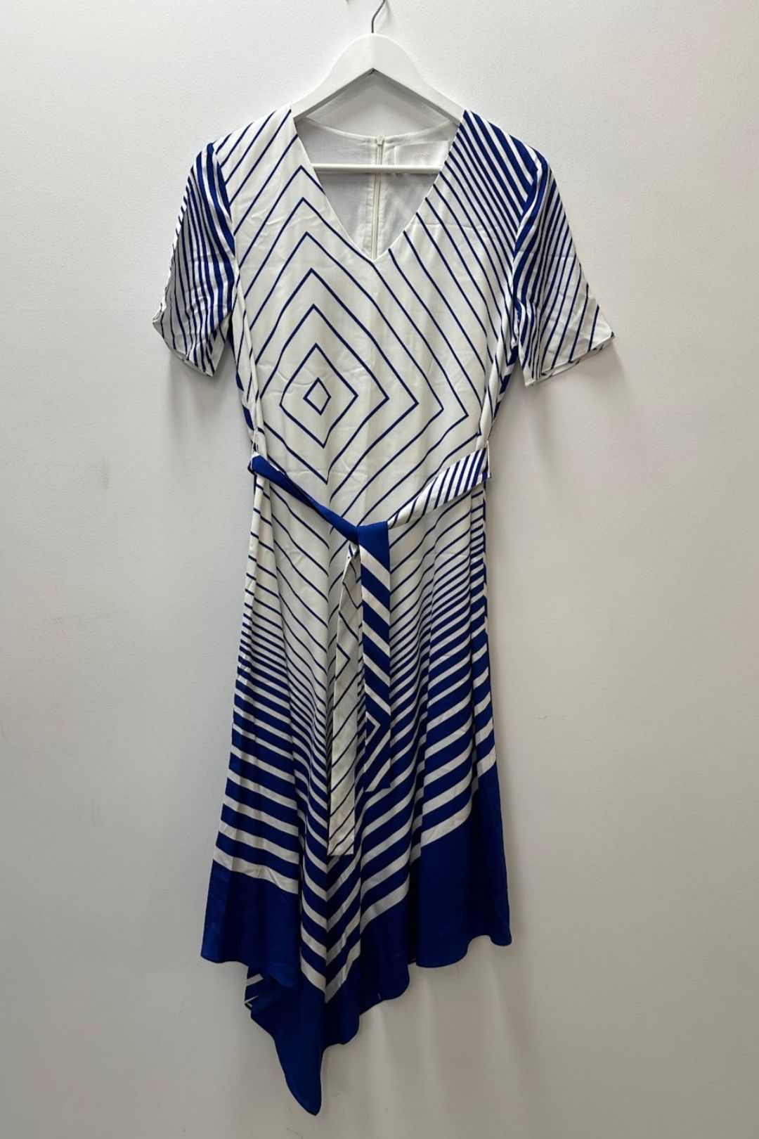 Hugo Boss White and Blue Asymmetric-hem Dress 