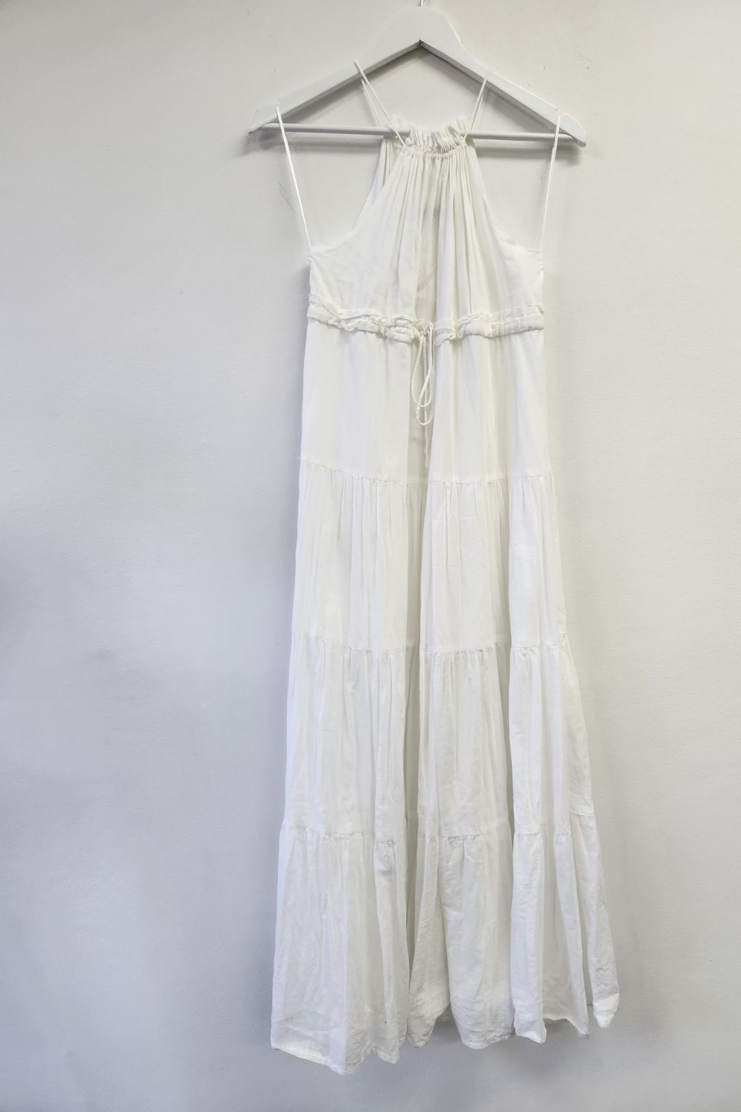 White Halter Neck Tiered Maxi Dress