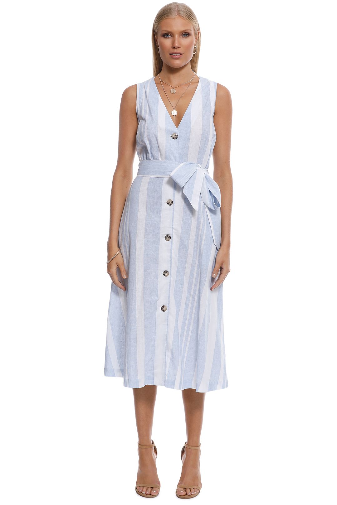 Stripe Button Midi Dress - Blue by Witchery for Hire