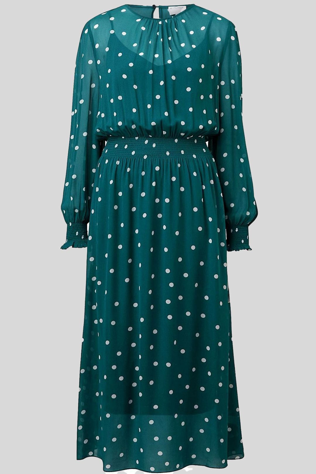 Witchery Blue Spotted Shirred Midi Dress
