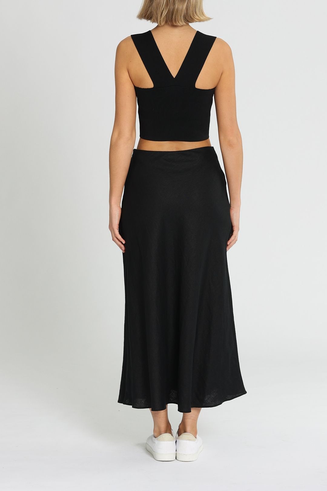 Witchery Linen Slip Midi Skirt Black