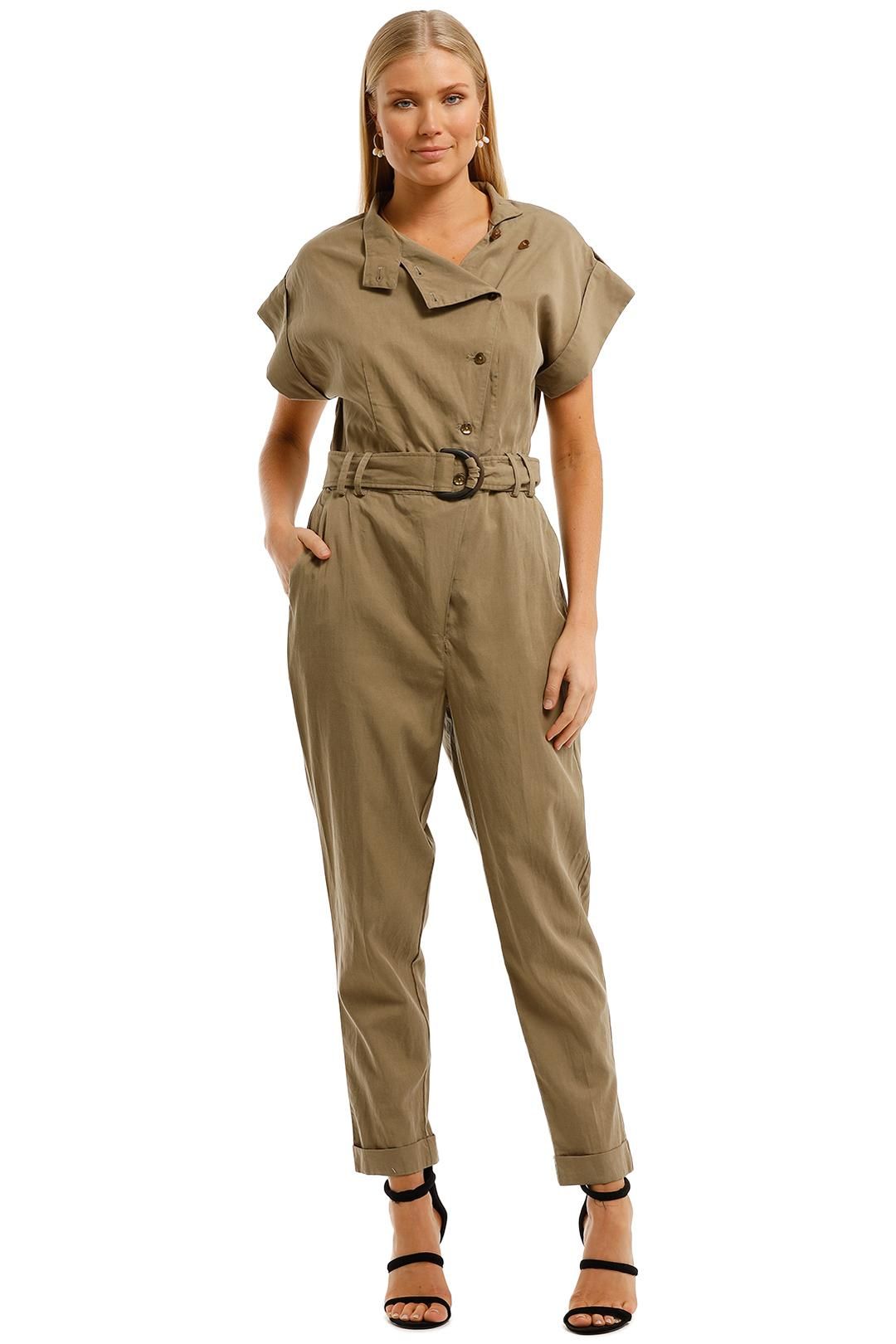 Witchery Utility Jumpsuit Pale Khaki Green Short Sleeve