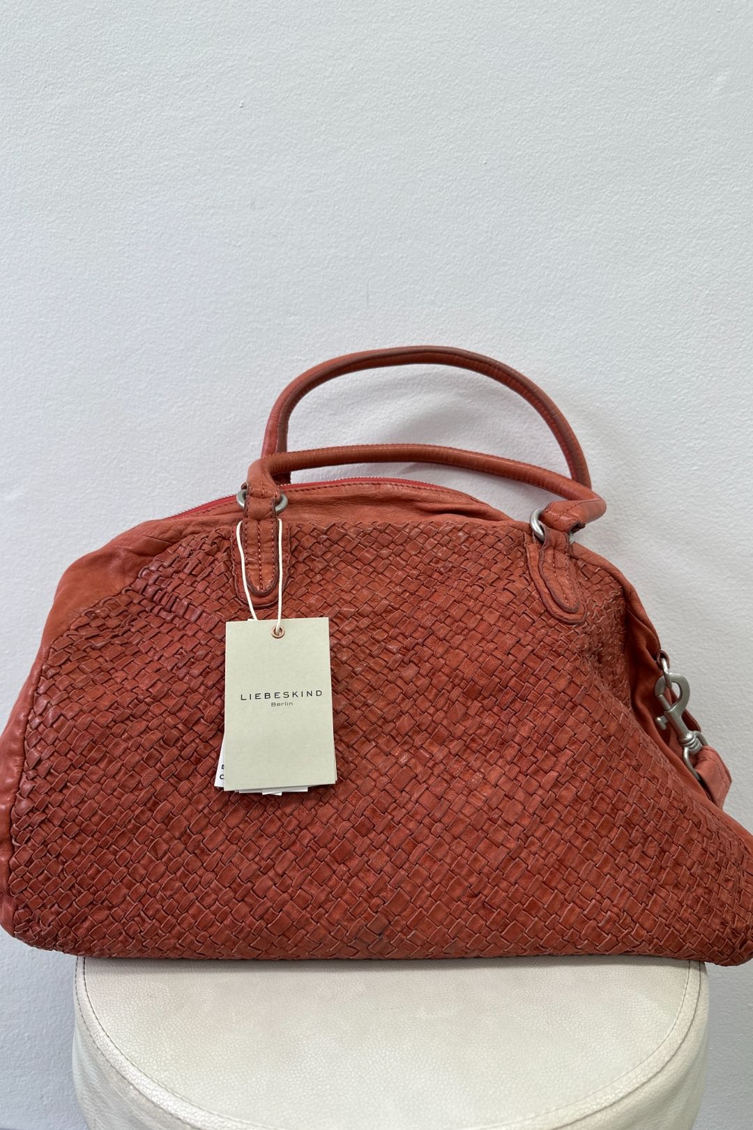 Woven Tote Bag in Coral