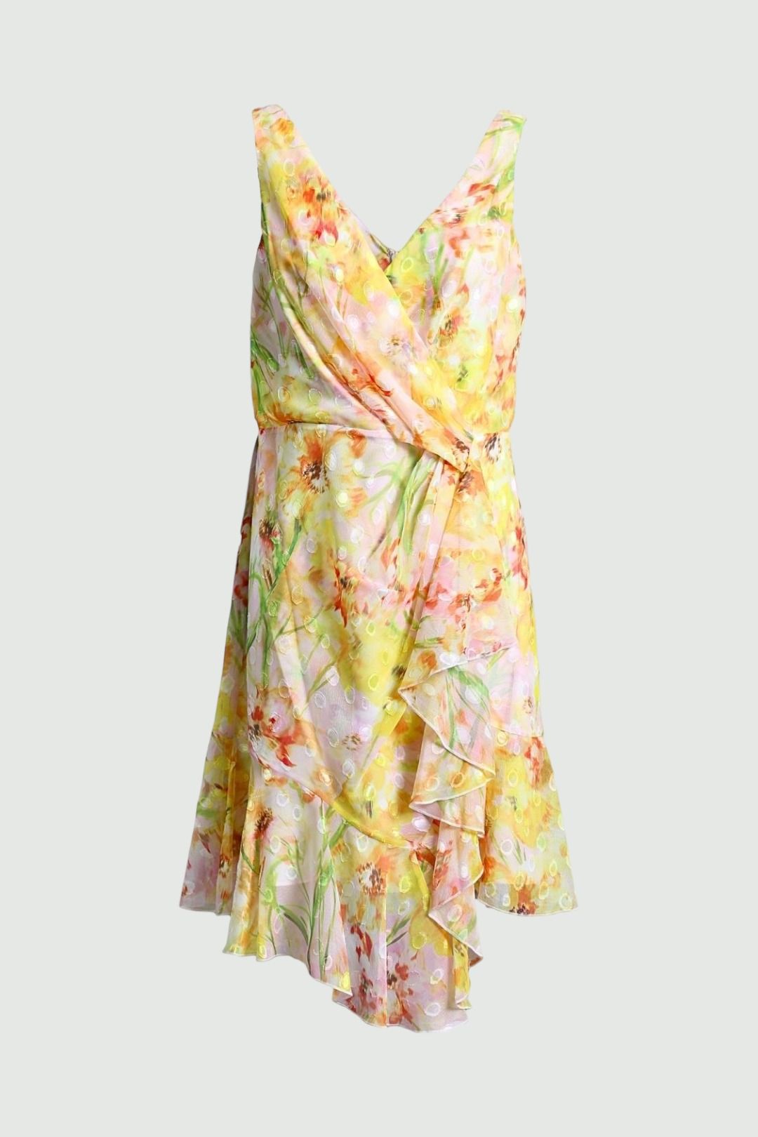 Marchesa Notte Wrap Style Mini Dress in Floral Print