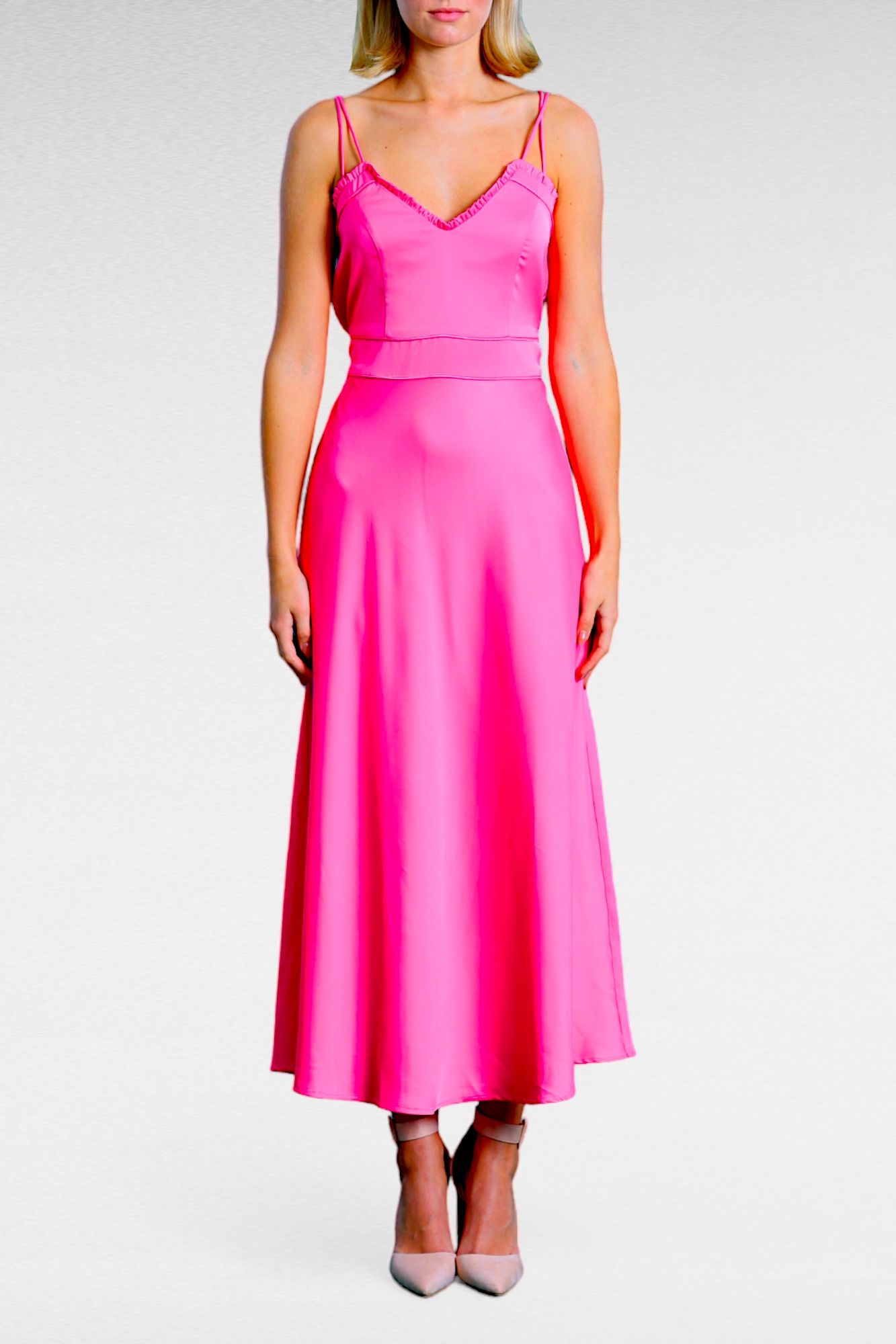 Y.A.S Pink Sleeveless Frill Neckline Dress