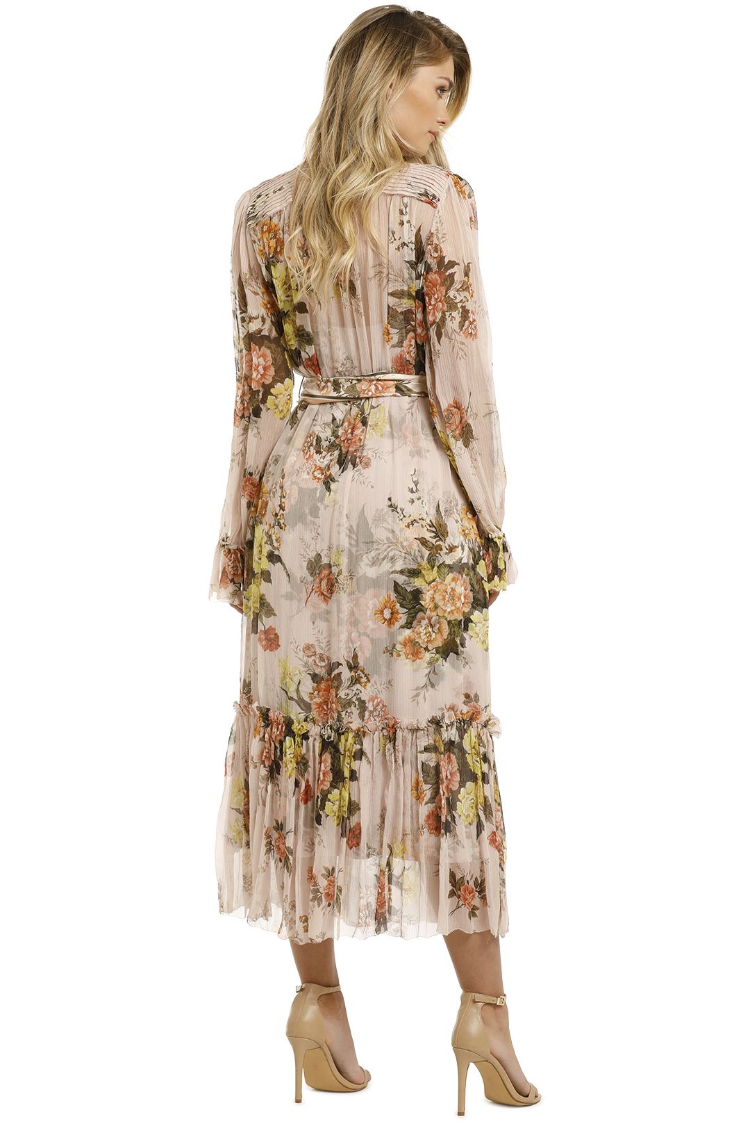 silk midi dress with sleeves