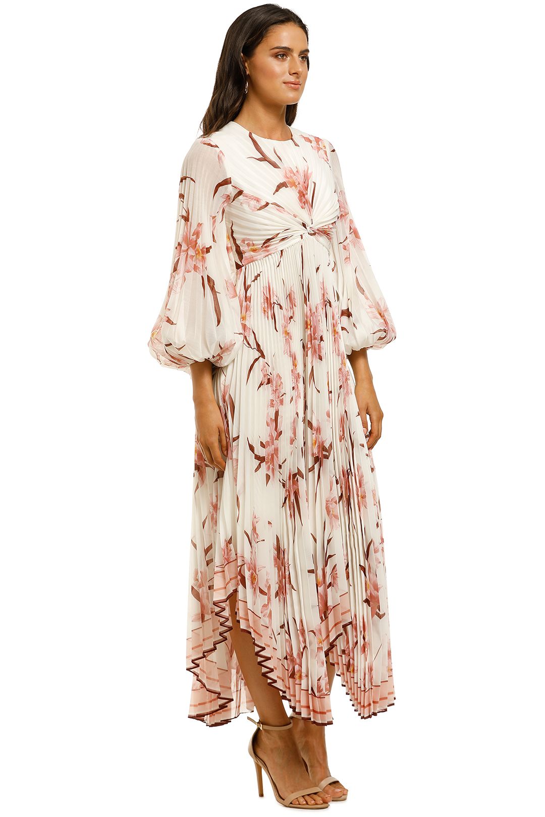Zimmermann-Corsage-Pleated-Dress-Ivory-Peach-Orchid-Side