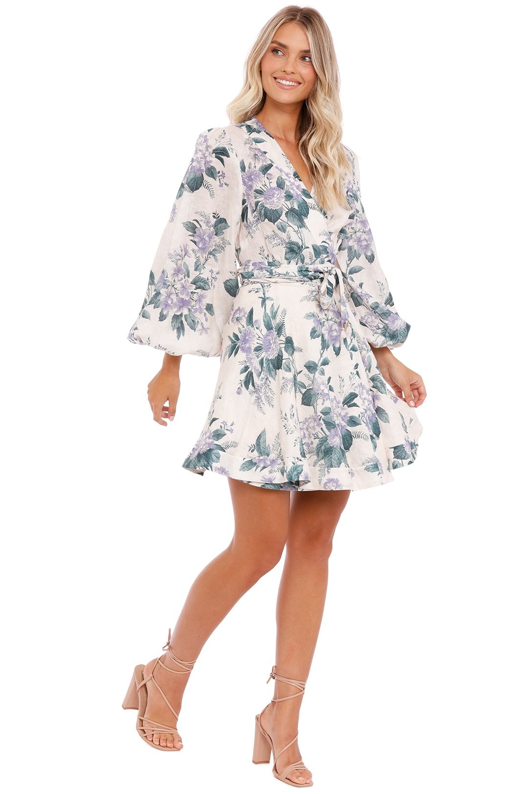 Zimmermann Cassia Wrap Short Dress Hydrangea Floral Print
