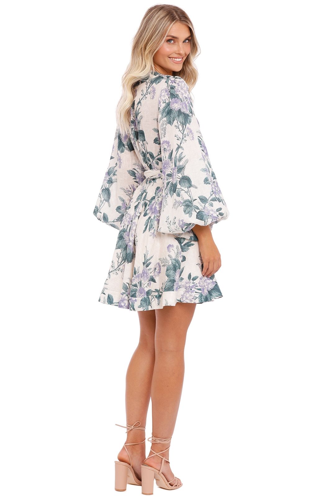 Zimmermann Cassia Wrap Short Dress Hydrangea Floral Mini