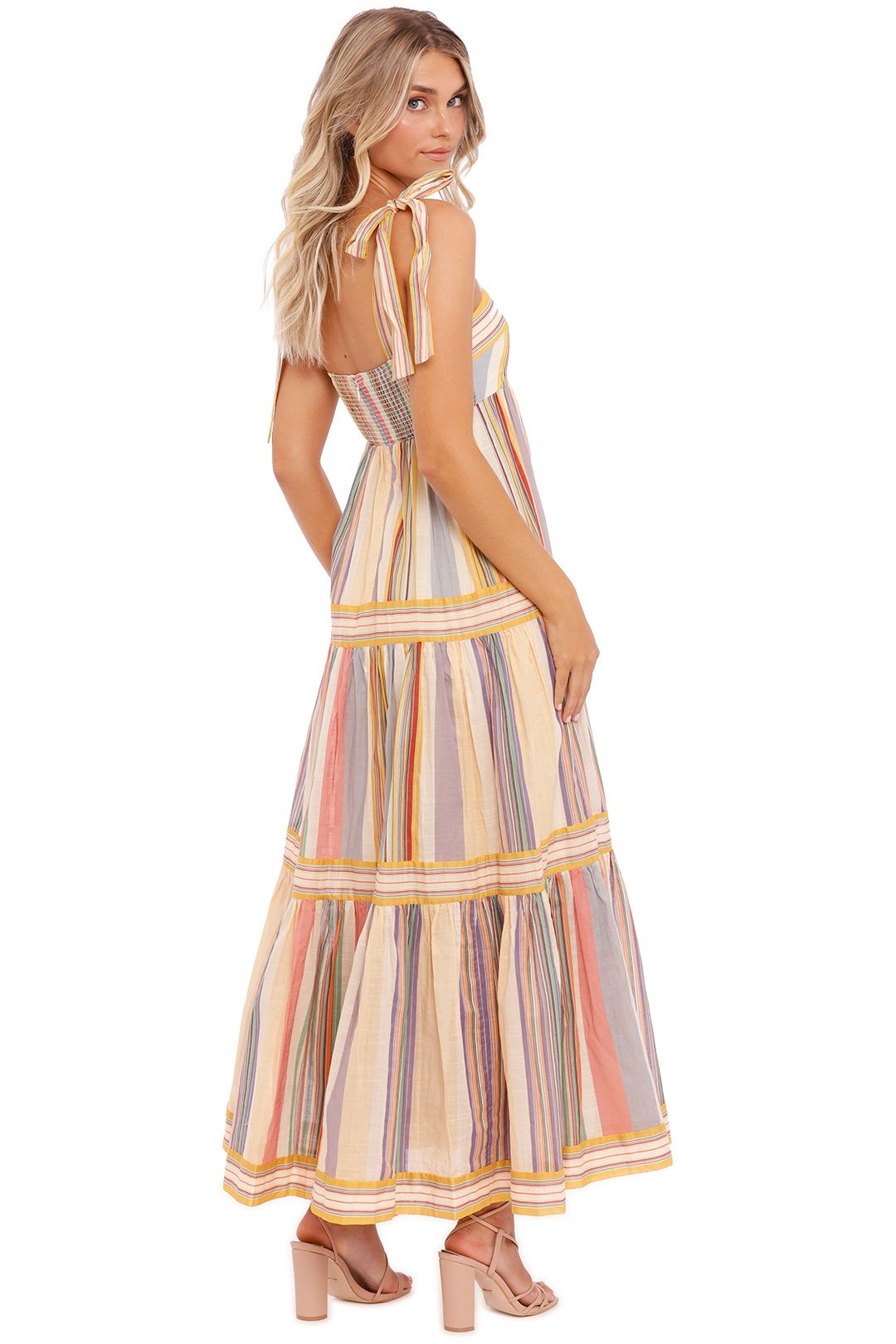 Zimmermann Mae Tie Shoulder Dress Multi Stripe Full Skirt