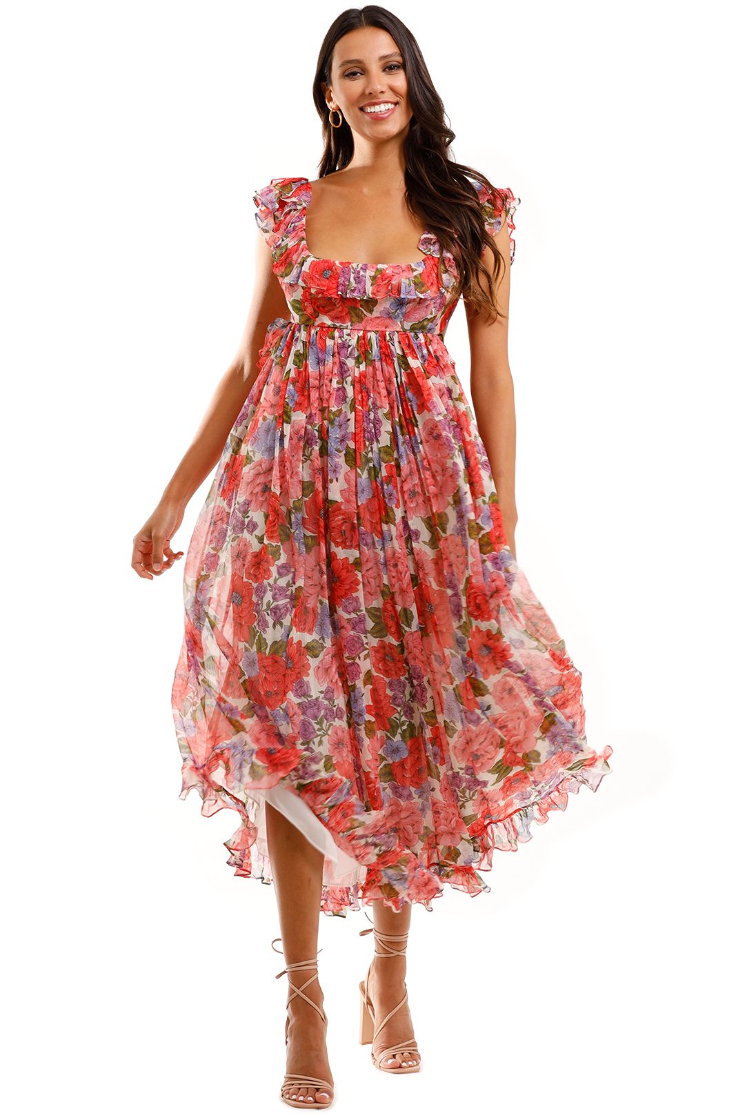 Zimmermann Poppy Frill Edge Midi Dress Silk Boho Dress